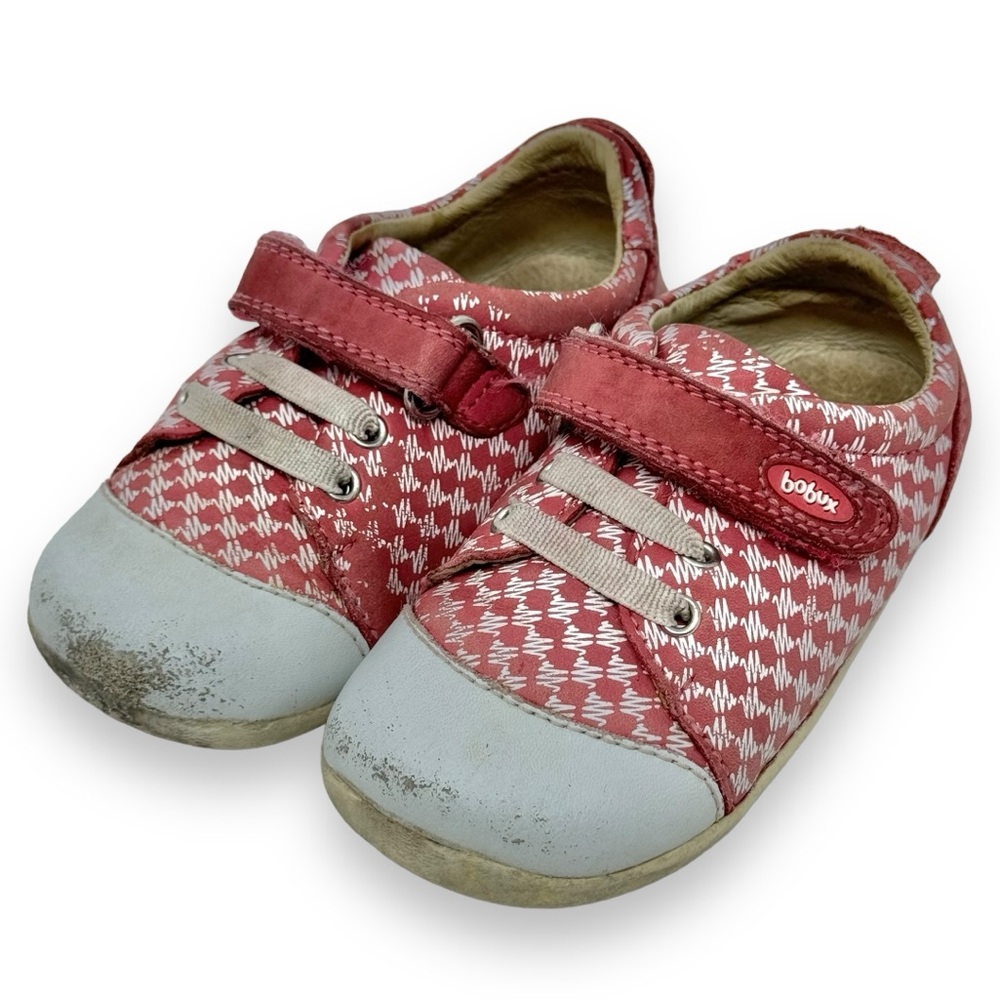 BOBUX Step Up Scribble Shoes Pink/White Checkered Leather Toddler US 4 | EU 22